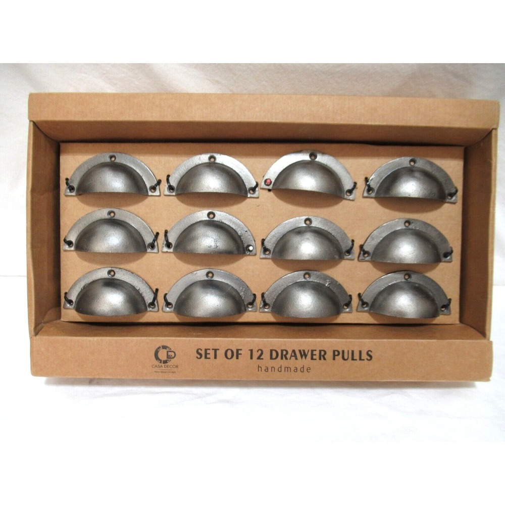 Set of 12 Casa Decor Gunmetal Gray Farmhouse Style Half Cup Metal Drawer Pulls